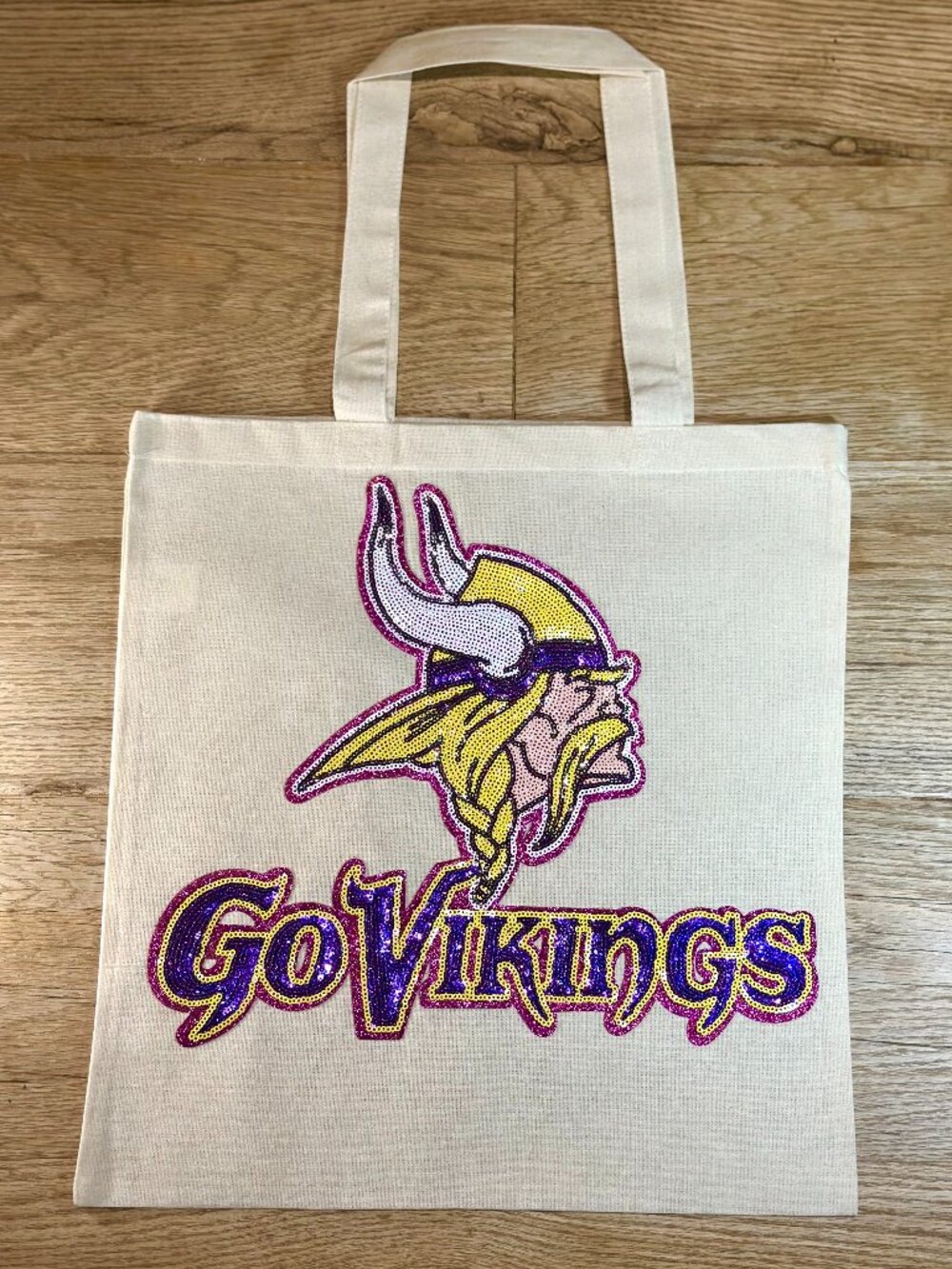 Minnesota Vikings Go Vikings Sequin Tote Bag NFL Football Game Day Fan Bag